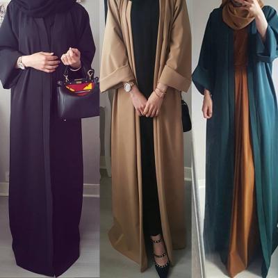 China Wholesale Dubai Abaya Solid Color Simple Design Kaftan Hijab Long Women Muslim Abaya Open Kimono Robe Islamic Clothing for sale