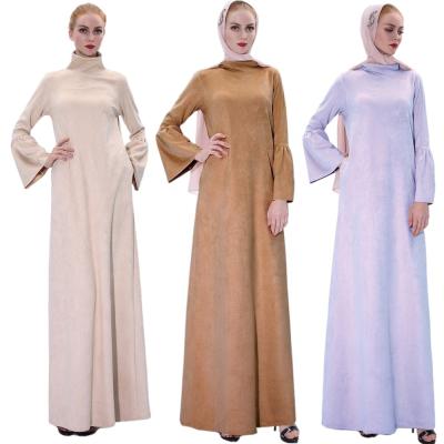 China Wholesale Good Quality High Neck Collar Ready Trumpet Sleeve High Neck Collar Easy Stock wudu Under Abaya Dress Velvet Abaya for sale