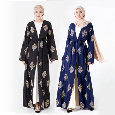 China Gold Embroidered New Style Wholesale Women Long Open Abaya Kaftan Luxury Islamic Embroidered Front Dress For Eid Mubarak for sale