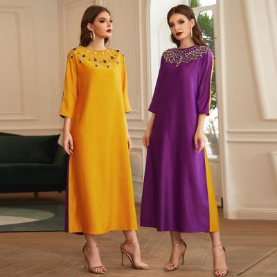 China 2021 new color popular hand contrast abaya luxury couture crystal models Muslim dresses Dubai for sale