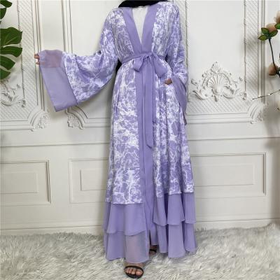 China Wholesale Middle East Dubai Turkey Kaftan Printing 3 Layer Muslim Abaya Dress Islamic Clothing for sale