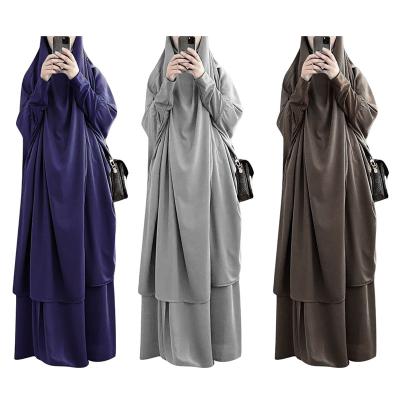 China Solid colors wholesale nidha girls hijab jilbab 2 pieces set french abaya women muslim dress jilbab khimar for islamic clothing for sale