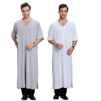 China Hot Selling V-Neckline Short Sleeve Hot Selling UAE Arabic Muslim thobe/jubba for men for sale