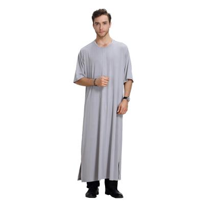 China 2021 Kuwait Style Men Round Cheap Simple Urban Short Sleeve Thobe Islamic Clothing for sale