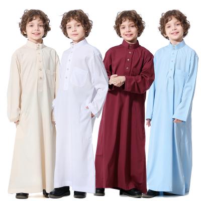 China Muslim Boys Clothing Sets Arab Saudi Arabian Moroccan Thobe Man Clothing Sets Islamic Boy's Kimono Abaya Clothing Sets Solid Color Online for sale