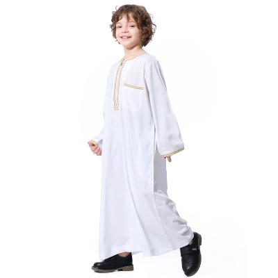 China Hot Selling Fashionable Muslim Boy Solid Color Comfortable Feel Kaftan Thobe Children Saudi Arab Islamic Boys Long Robe Muslim for sale