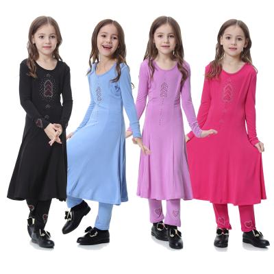 China Kimono Abaya Online Ethnic Clothing Solid Color 2pcs Kids Long Sequin Robe Muslim Dress Saudi Abaya Modest Clothing for sale