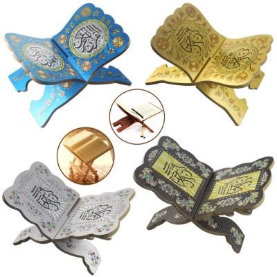 China Engraving factory price muslims eid mubarak colored wooden book holder folding quran islamic gift for sale