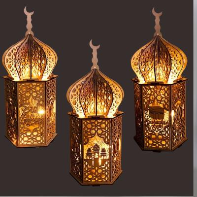 China Wholesale Cheap Engraving Factory Ramadan Festival LED Lighting Wooden Craft Islam Table Decorations Eid Mubarak for sale