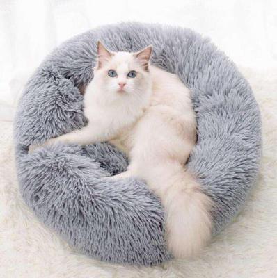 China Super Soft Kennel Stocked Around Cat Donut Machine Washable Luxury Plush Dog Bed for sale