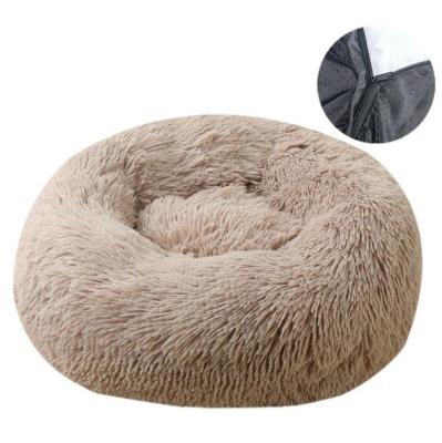 China Removable Custom Long Faux Fur Plush Blanket Fluffy Comfortable Washable Dog Around Removable Donut Bed Pet Cushion for sale