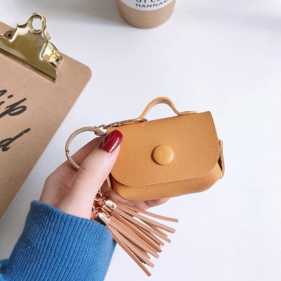 China With Tassel Woman Leather Key Chain Case For Apple Airpods Pro Luxury Tassel Key Chain Purse Shape Earphone Cover for sale