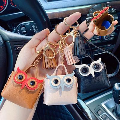 China With Tassel And Wrist Lanyard Owl Leather Mini Coin Purse Key Chain Earphone Storage Bag Keychain Creative Animal Cute Pendant for sale