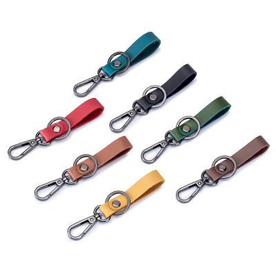 China Vintage Genuine Leather Car Key Ring Holder Metal Lobster Clasp Size Genuine Leather Key Chain Vintage Cowhide Key for sale