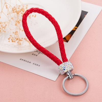 China Wholesale Fashional Women's Crystal Wrist Keychain PU Armor Leather Rope Key Chain for sale