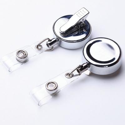 China 32mm Retractable Silver Color Metal Badge Reel ID Name Card Alligator Buckle Clip Retractable Badge Holder for sale