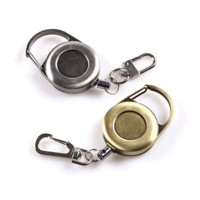 China Retro Copper Color Metal Retractable Custom Silver Retractable Badge Reel Logo 34mm Key Chain for sale