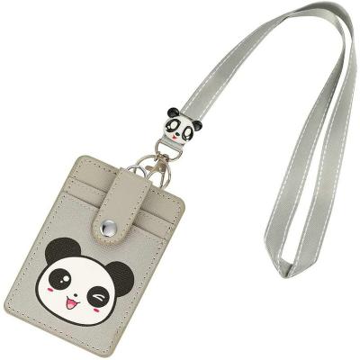 China Fashion Customized Cartoon Stitch PU Card Holders ID Badge Holder Lanyard Neck Strap Cute Card Carry ID Leather Holders For Kids for sale