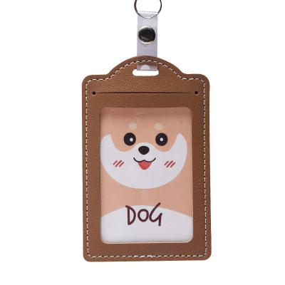 China Durable Cute Cartoon PU Leather Student Hanging Neck Lanyard Card Holder ID Card Holder Bus Card Case for sale