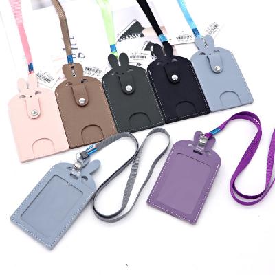 China Durable Leather Advertising Cardboard Poster Holder in Lanyards Cartoon ID Badge Card Holder PU Public Transportation for Students for sale