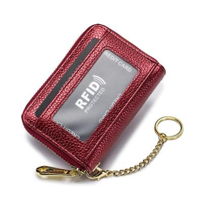 China 1 Photo Slot Short Zipper Blocking Organ Card Wallet Leather Woman Prevent RFID Credit Card Holder for sale