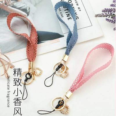 China Fashoin Women Wrist Lanyard Keychain Openwork Lace Mobil Short Phone Wrist Hang Ties Detachable Key Chain for sale