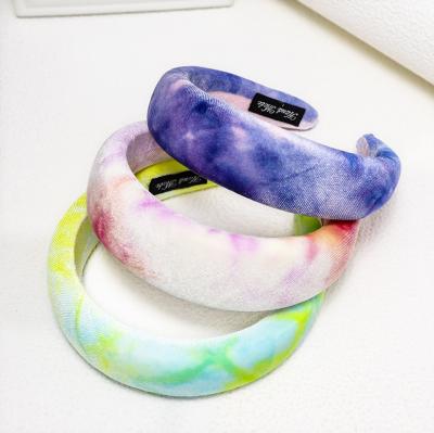 China Popular Wholesale New Arrival Tie Dye Velvet Sponge Custom Headband Popular Thickened Velvet Headband Ladies for sale