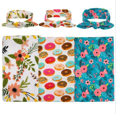 China Wholesale Popular Baby Floral Design Wrap Soft Cover Headband Gift Set For Newborn Baby for sale