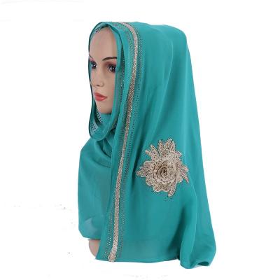 China Chiffon Women's Rhinestone Scarf Muslim Hijab Solid Chiffon Ethnic Scarves for sale