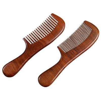 China Long Handle Sandalwood Portable Comb Texture Wooden Comb for sale