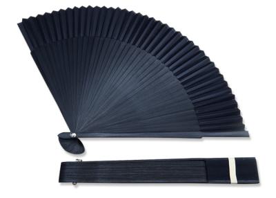 China 21cm Metal Naill Hand Held Folding Fans Full Black Silk Japanese Folding Fan for sale