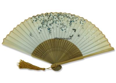 China Sleekly Brown Vintage Chinese Folding Fan Bamboo Imitated Silk Fabric for sale