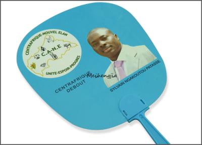 China Election Campaign Gifts Plastic Hand Held Fans UV Offset Printing Optional Pantone Color for sale