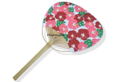 China Fabric Paddle Shape Bamboo Hand Held Paper Fans 24x37cm Morning Glory Pattern for sale