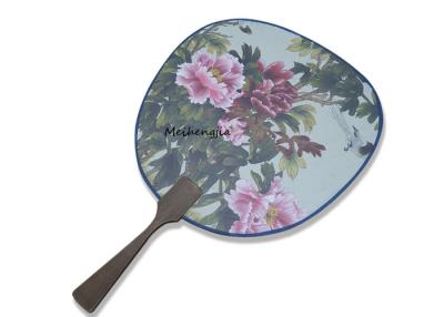 China Wooden Hand Held Paper Fans Personalized Peony Painting CMYK / PANTONE Color for sale