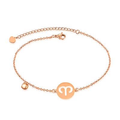 China FASHIONABLE High Quality Simple Style 18k Rose Gold Stainless Steel Zodiac Sign Anklet Foot Chain Jewelry for sale