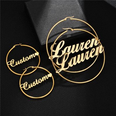 China Fashionable factory stainless steel name jewelry wholesale personalized custom made gold circle earrings for sale