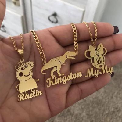 China TRENDY Christmas Gift 18k Gold Plated Custom Cartoon Character Necklace Children Kids Stainless Steel Name Personalized Necklaces for sale