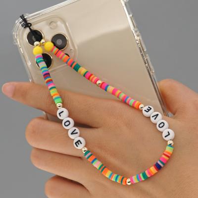 China Decoration New Bohemia Ties Cell Phone Jewelry Love Acrylic Beads Handmade Phone Chain for sale