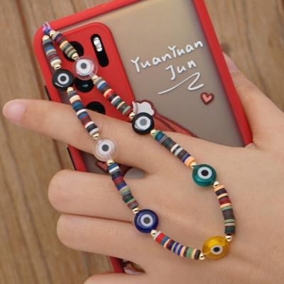 China Fashionable Cute Colorful Fruit DIY Mobile Phone Strap Evil Eyes Ladies Beaded Cell Phone Chain Custom Decoration For Girls for sale