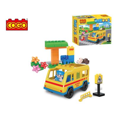 China Yellow Construction Toy COGO School Bus With Figure Building Blocks Toy For Kids for sale