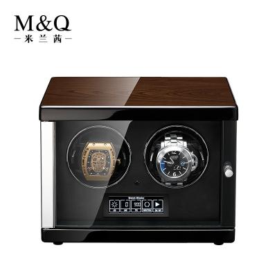 China Wooden Case Watch Box Winder Automatic Watches Black Paint Automatic Watch Packaging Display Luxury Logo Watch Winder Custom for sale