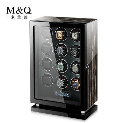 China Handmade 12 Slots Watches Wooden Case Box Black Automatic Watch Winder With Fingerprint Lock for sale