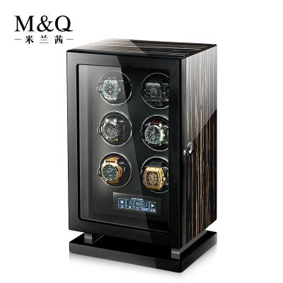 China Automatic Winder Watches 6 Slots Watch Winder Custom Black Wooden Case Portable Protective Watch Box With Fingerprint Lock for sale