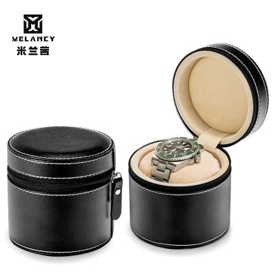 China Handmade Simple Waterproof Watch Box Black Leather Watch Case Travel Watch Case Box for sale