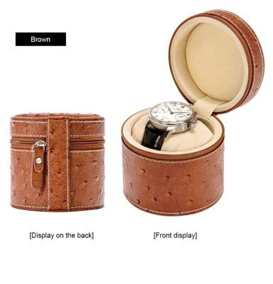 China Handmade Luxury Waterproof Protable Watch Box Brown Leather Portable Watch Storage Case for sale