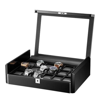 China Leather hot sale china classic Canton spells display18 slots black watch box for case for sale