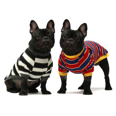 China Stocked 2 Piece Dog Shirt Black White And Yellow Striped Pet Clothes Puppy T-shirt Pet Clothes for sale