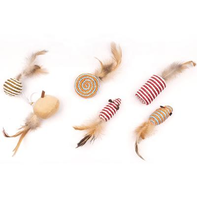 China Viable Wholesale OEM Bird Mouse Feather Pole Puzzle Set Cat Interactive Toy Pets Accessories and Toys for sale