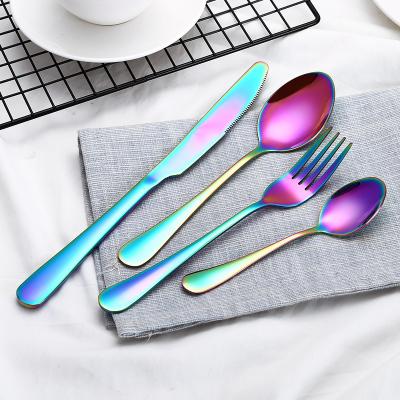 China Sustainable Hot-selling Four-Piece Stainless Steel Colorful Amazon Metal Dinnerware Western Cutlery Set for sale